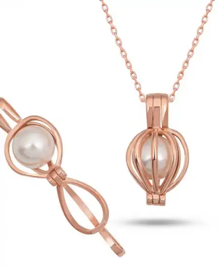 Gümüş Rose Beyaz İncili Kadın Kolye