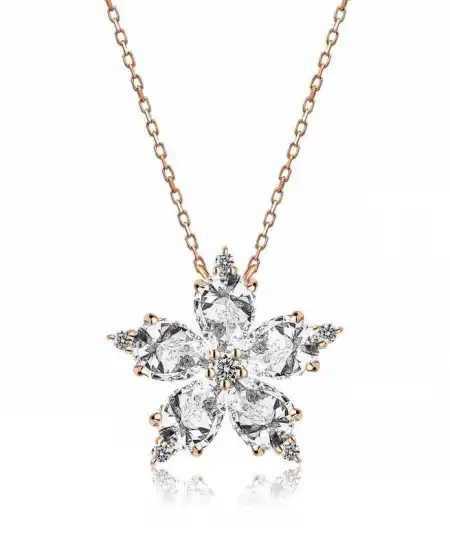 Gümüş Rose Beyaz Kamelya Çiçeği Kolye