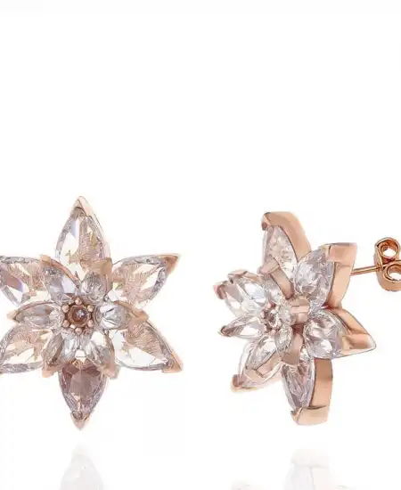 Gümüş Rose Beyaz Lotus Çiçeği Çivili Kadın Küpe