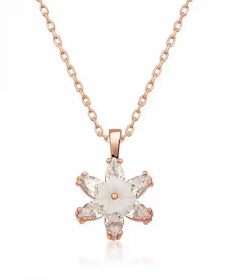 Gümüş Rose Beyaz Lotus Çiçeği Kolye