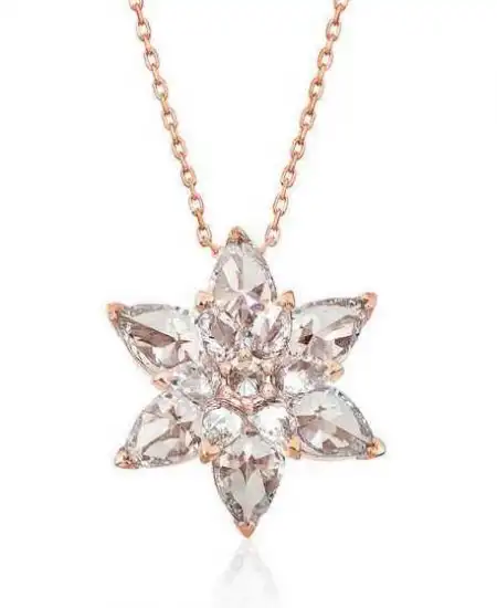 Gümüş Rose Beyaz Lotus Çiçeği Kolye