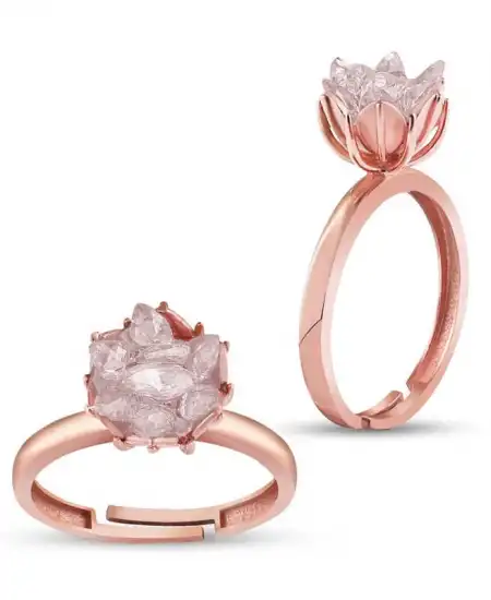 Gümüş Rose Beyaz Lotus Çiçeği Yüzük