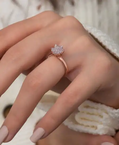 Gümüş Rose Beyaz Lotus Çiçeği Yüzük