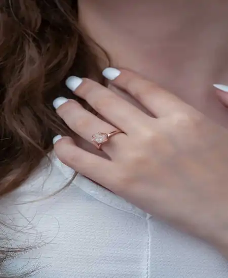 Gümüş Rose Beyaz Lotus Çiçeği Yüzük