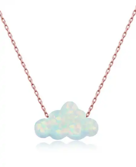 Gümüş Rose Beyaz Opal Taş Bulut Bayan Kolye