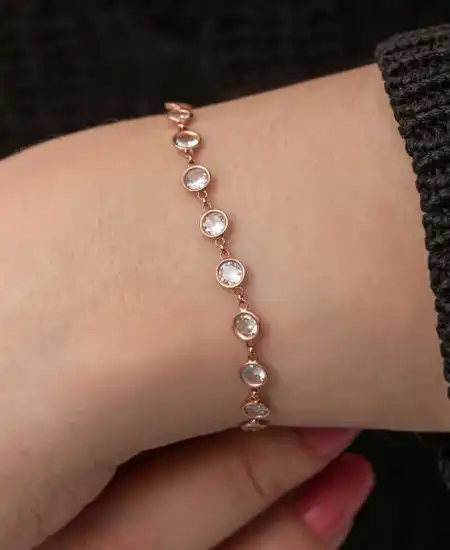 Gümüş Rose Beyaz Taşlı Kadın Bileklik