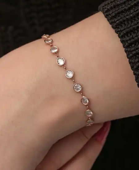 Gümüş Rose Beyaz Taşlı Kadın Bileklik
