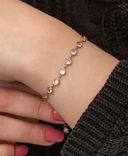 Gümüş Rose Beyaz Taşlı Kadın Bileklik