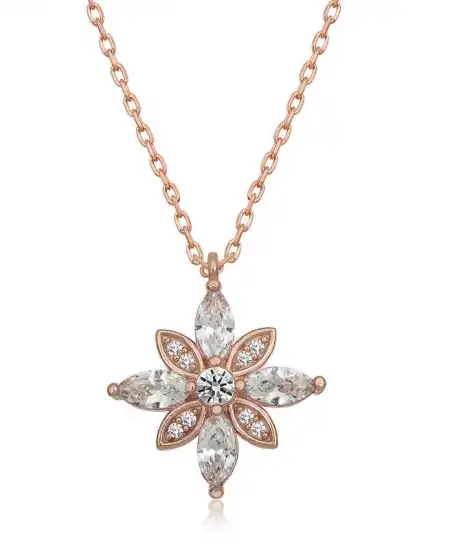 Gümüş Rose Beyaz Umut Çiçeği Kolye