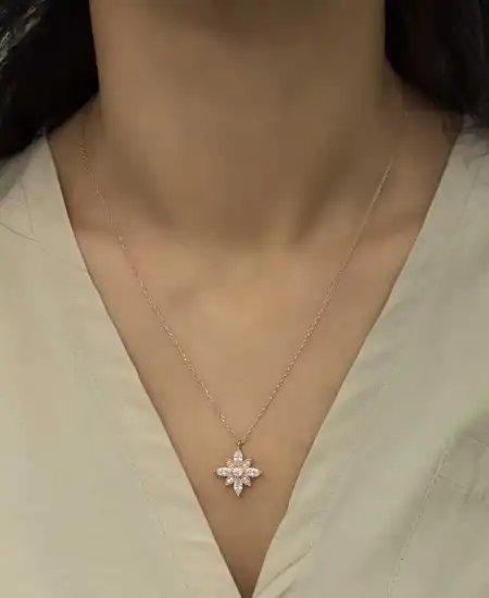 Gümüş Rose Beyaz Umut Çiçeği Kolye