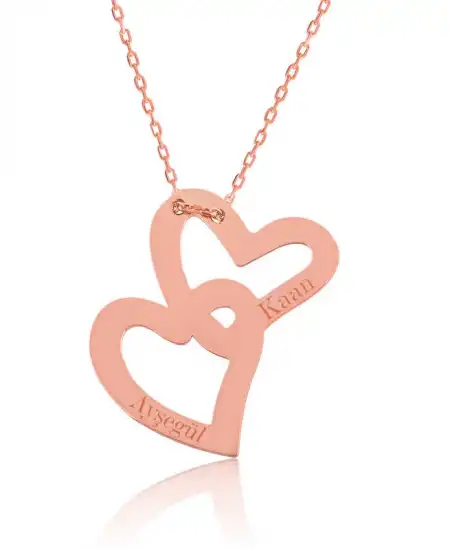 Gümüş Rose Birleşmiş Kalpler İsimli Bayan Kolye