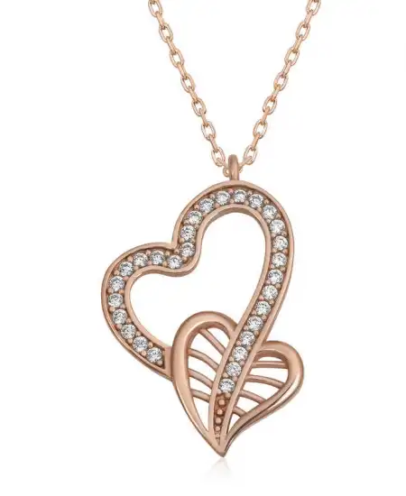 Gümüş Rose Birleşmiş Kalpler Kadın Kolye