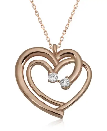 Gümüş Rose Birleşmiş Kalpler Kadın Kolye