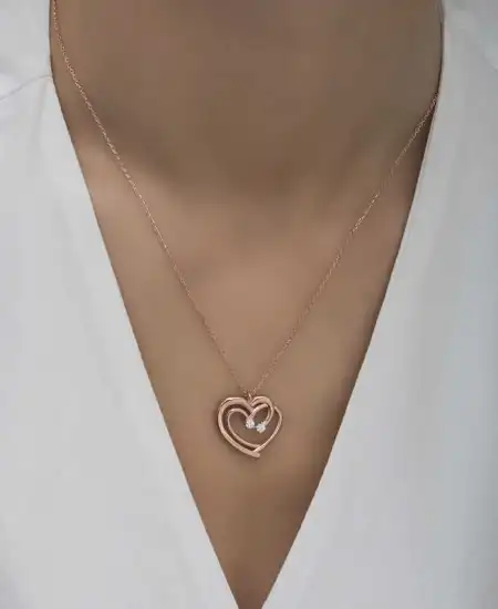 Gümüş Rose Birleşmiş Kalpler Kadın Kolye