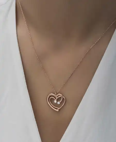 Gümüş Rose Birleşmiş Kalpler Kadın Kolye