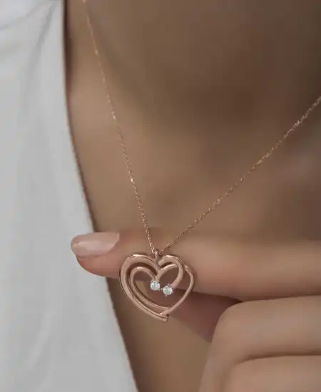 Gümüş Rose Birleşmiş Kalpler Kadın Kolye