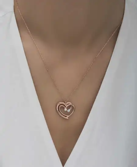 Gümüş Rose Birleşmiş Kalpler Kadın Kolye