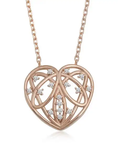 Gümüş Rose Bombeli Kalp Kadın Kolye