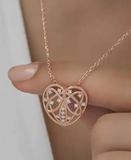 Gümüş Rose Bombeli Kalp Kadın Kolye