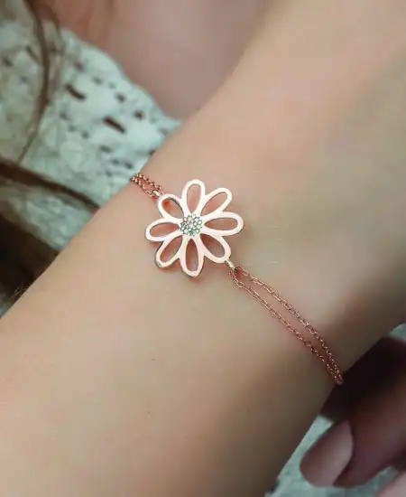 Gümüş Rose Çiçek Bayan Bileklik