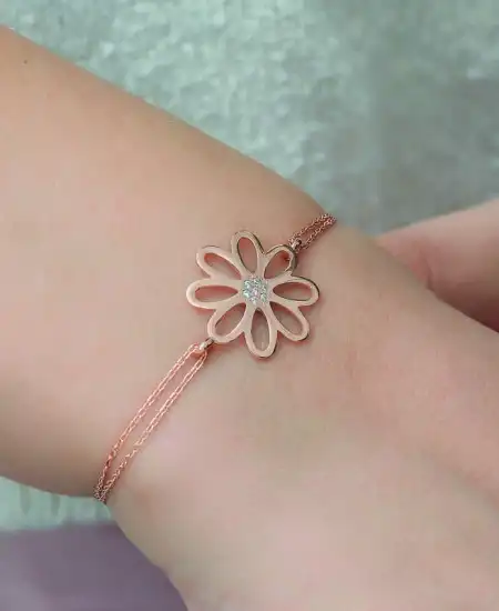 Gümüş Rose Çiçek Bayan Bileklik