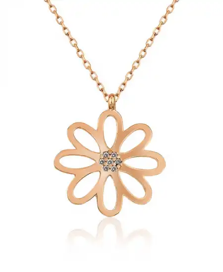 Gümüş Rose Çiçek Bayan Kolye