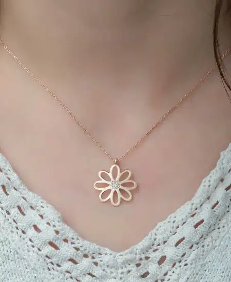 Gümüş Rose Çiçek Bayan Kolye