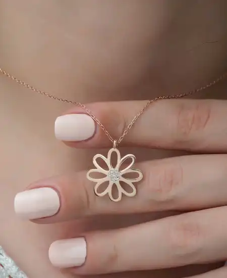 Gümüş Rose Çiçek Bayan Kolye