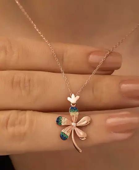 Gümüş Rose Çiçek Bayan Kolye