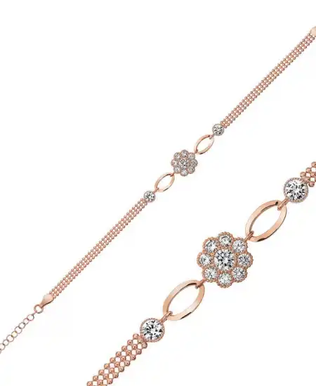 Gümüş Rose Çiçek Modelli Bileklik