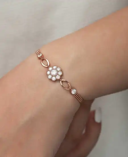 Gümüş Rose Çiçek Modelli Bileklik