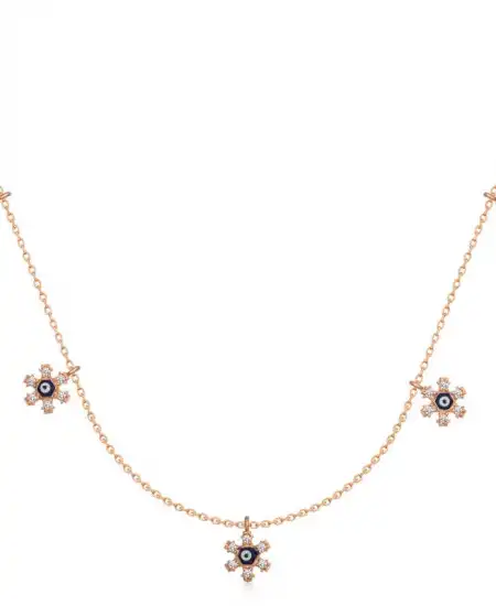 Gümüş Rose Çiçek Nazarlı Şans Kadın Kolye