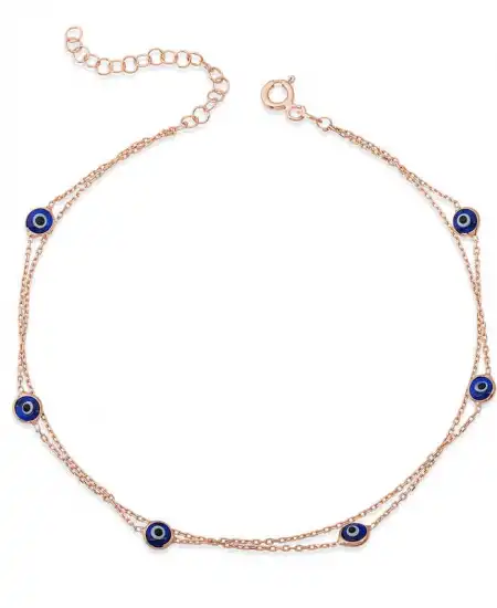 Gümüş Rose Çift Zincirli Nazar Halhal