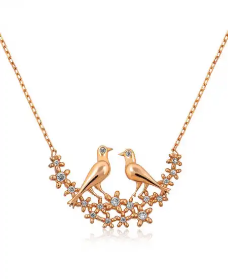 Gümüş Rose Çifte Kumrular Bayan Kolye