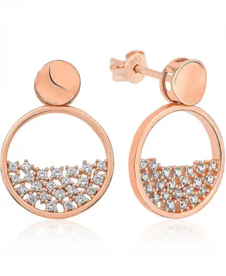 Gümüş Rose Çiğ Damlası Bayan Küpe