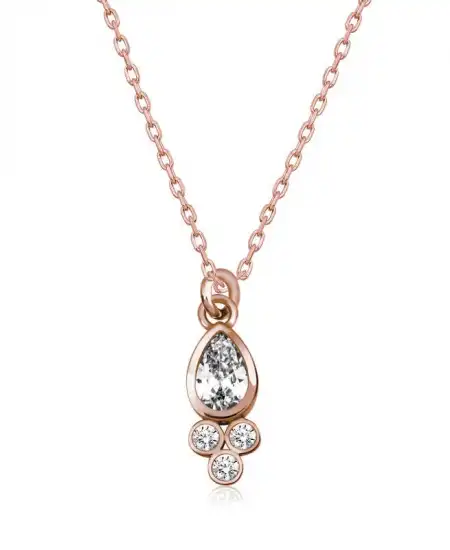 Gümüş Rose Çiğ Damlası Tektaş Bayan Kolye