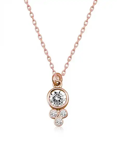 Gümüş Rose Çiğ Damlası Yuvarlak Tektaş Bayan Kolye