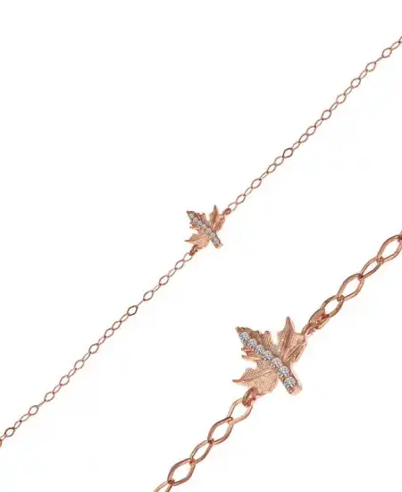 Gümüş Rose Çınar Yaprağı Kadın Bileklik