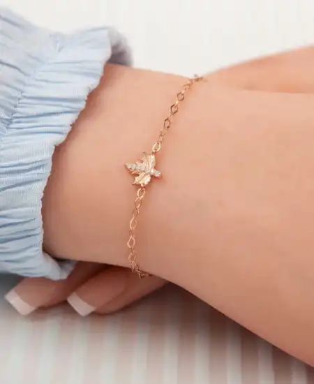 Gümüş Rose Çınar Yaprağı Kadın Bileklik