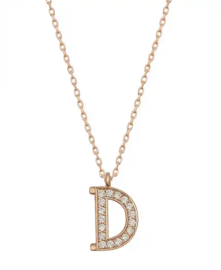 Gümüş Rose D Harfi Kadın Kolye