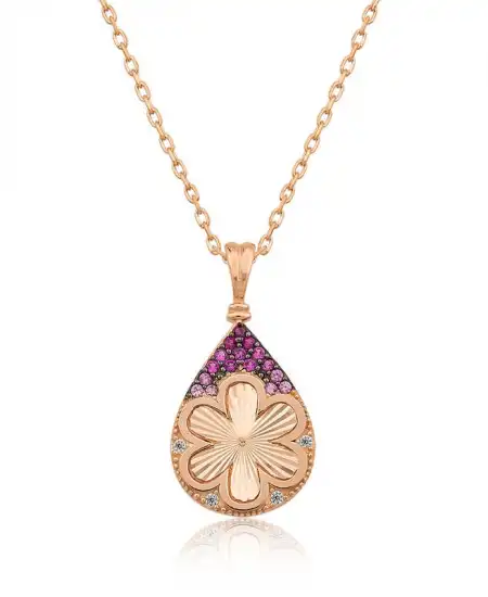 Gümüş Rose Damla Çiçek Bayan Kolye