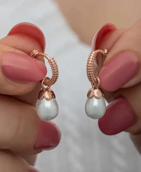 Gümüş Rose Damla İnci Kadın Küpe