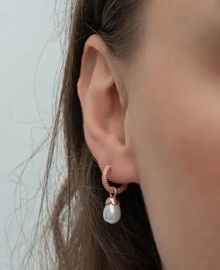 Gümüş Rose Damla İnci Kadın Küpe