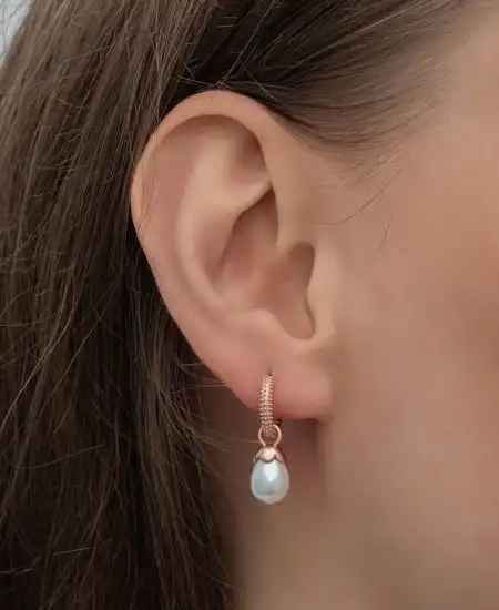 Gümüş Rose Damla İnci Kadın Küpe