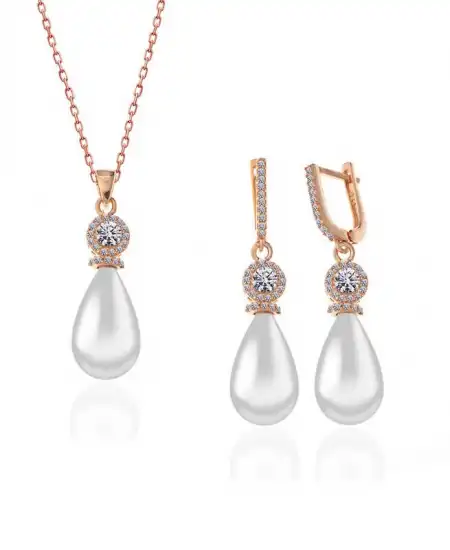 Gümüş Rose Damla İnci Kadın Set