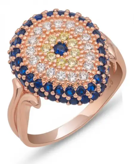 Gümüş Rose Damla Nazarlı Kadın Yüzük