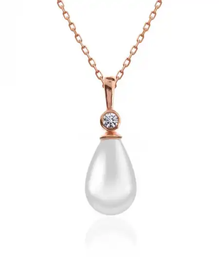 Gümüş Rose Damla Rose İnci Kadın Kolye