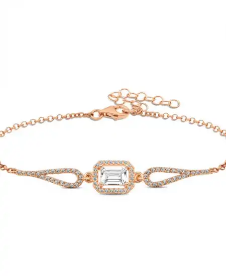 Gümüş Rose Dikdörtgen Baget Bileklik