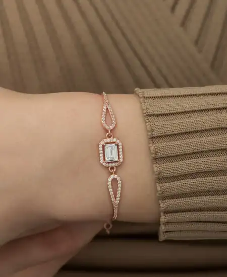 Gümüş Rose Dikdörtgen Baget Bileklik