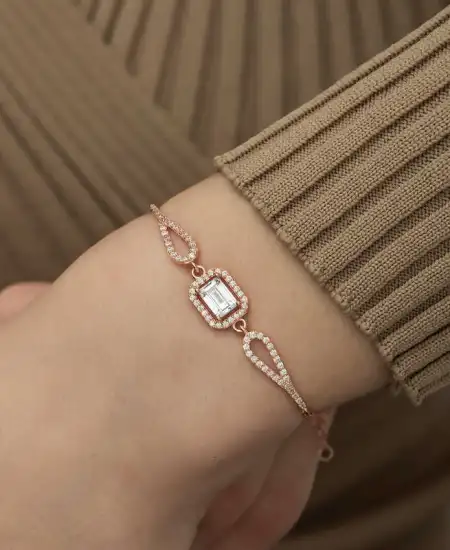 Gümüş Rose Dikdörtgen Baget Bileklik